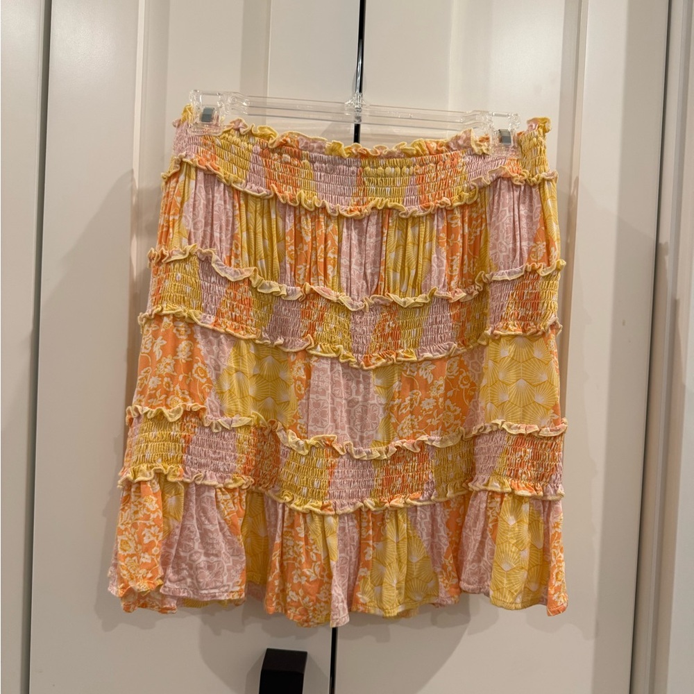 Yellow and Pink Floral Ruffle Skirt